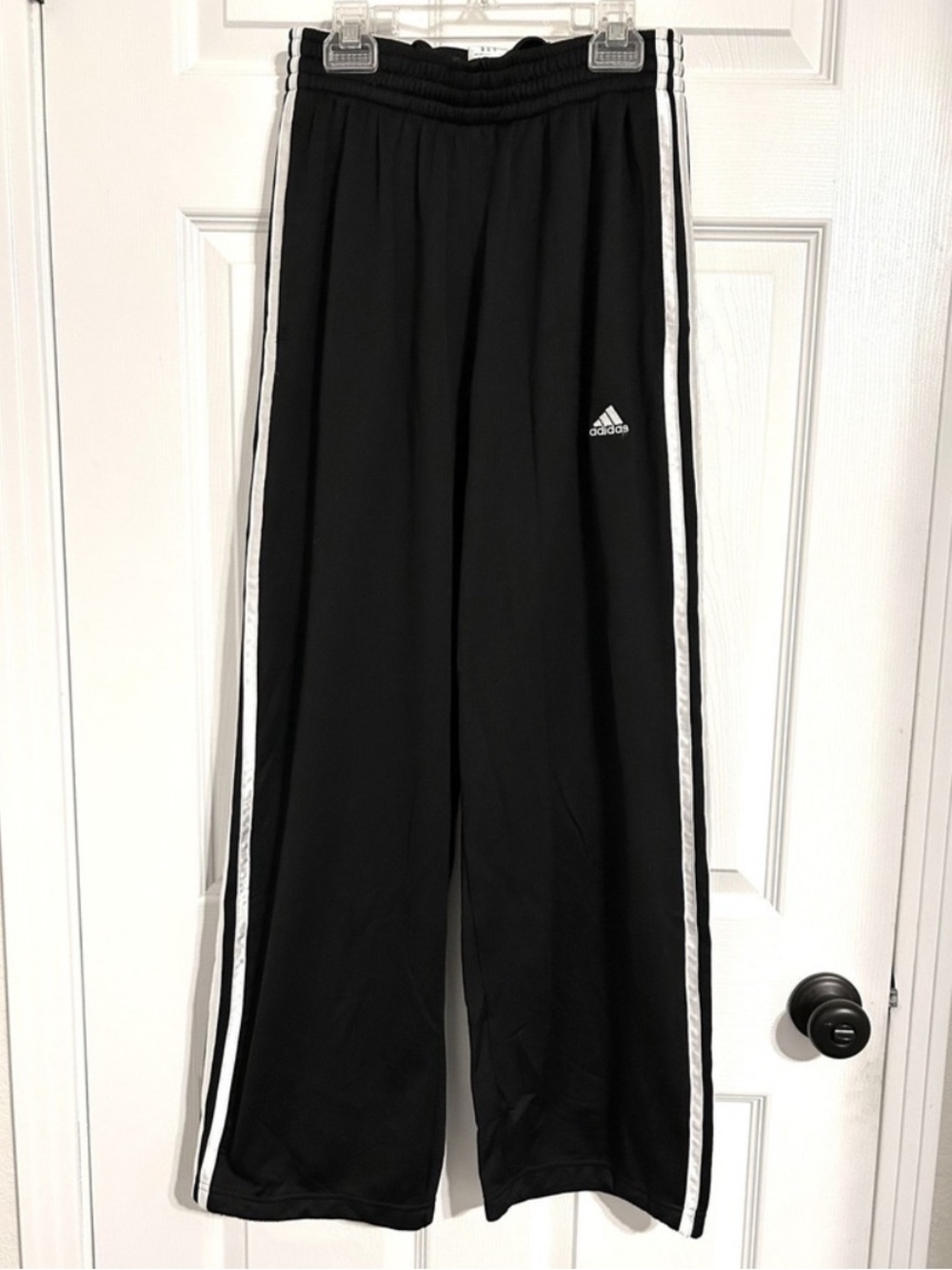 Adidas Climalite Wide Leg Track Pants Black White Stripe Athletic Trousers S